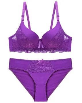 Purple Breathable Push Up - Bra Set